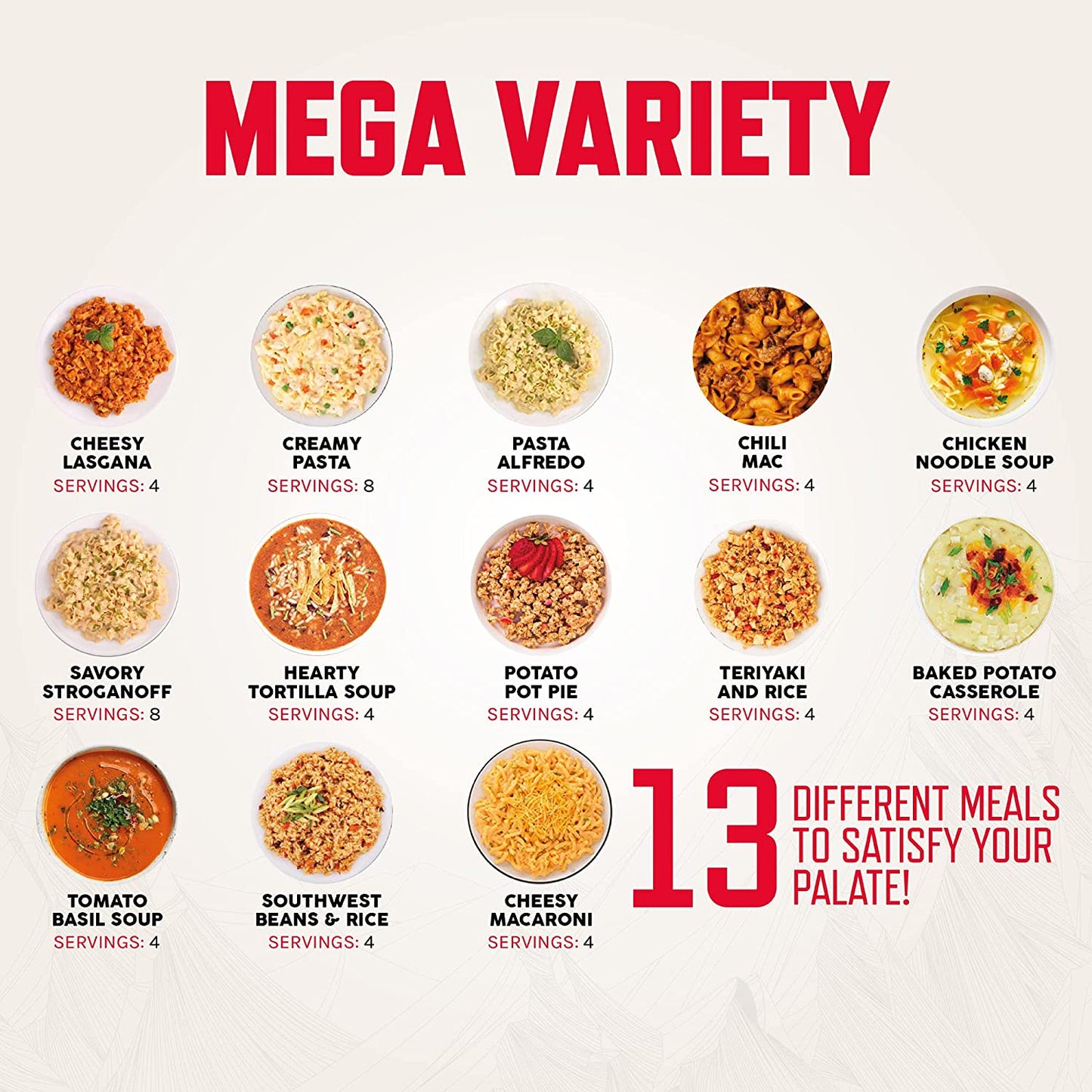 Entrée de 60 portions, repas végétariens lyophilisés, jusqu'à 25 ans
