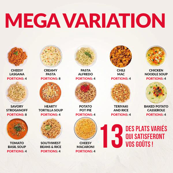 ReadyWise – Seau 120 portions déjeuner & dîner, 13 recettes lyophilisées, jusqu'à 25 ans de conservation, pour 2 personnes