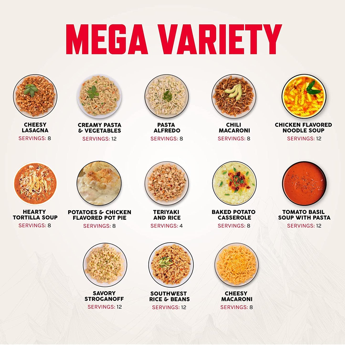 Entrée de 120 portions, repas végétariens lyophilisés, jusqu'à 25 ans