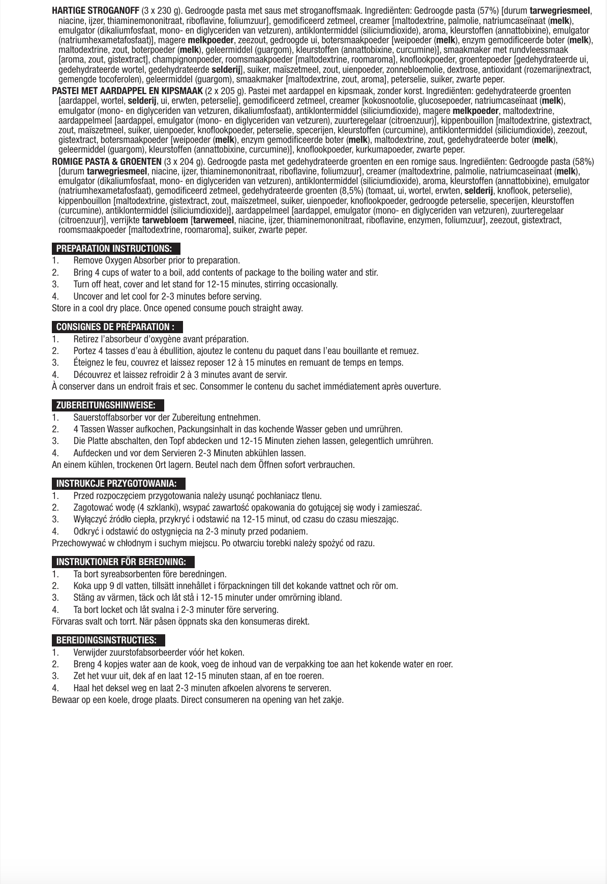 Entrée de 120 portions, repas végétariens lyophilisés, jusqu'à 25 ans