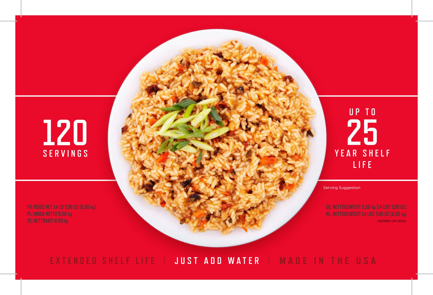 Entrée de 120 portions, repas végétariens lyophilisés, jusqu'à 25 ans