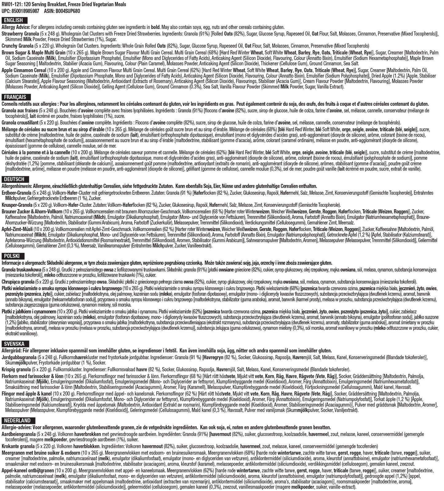 2 160 portions de nourriture d'urgence à long terme