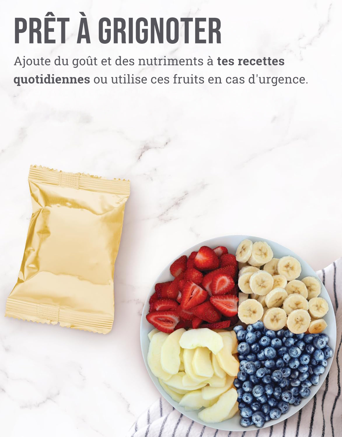 Seau de fruits lyophilisés de 120 portions, jusqu'à 25 ans