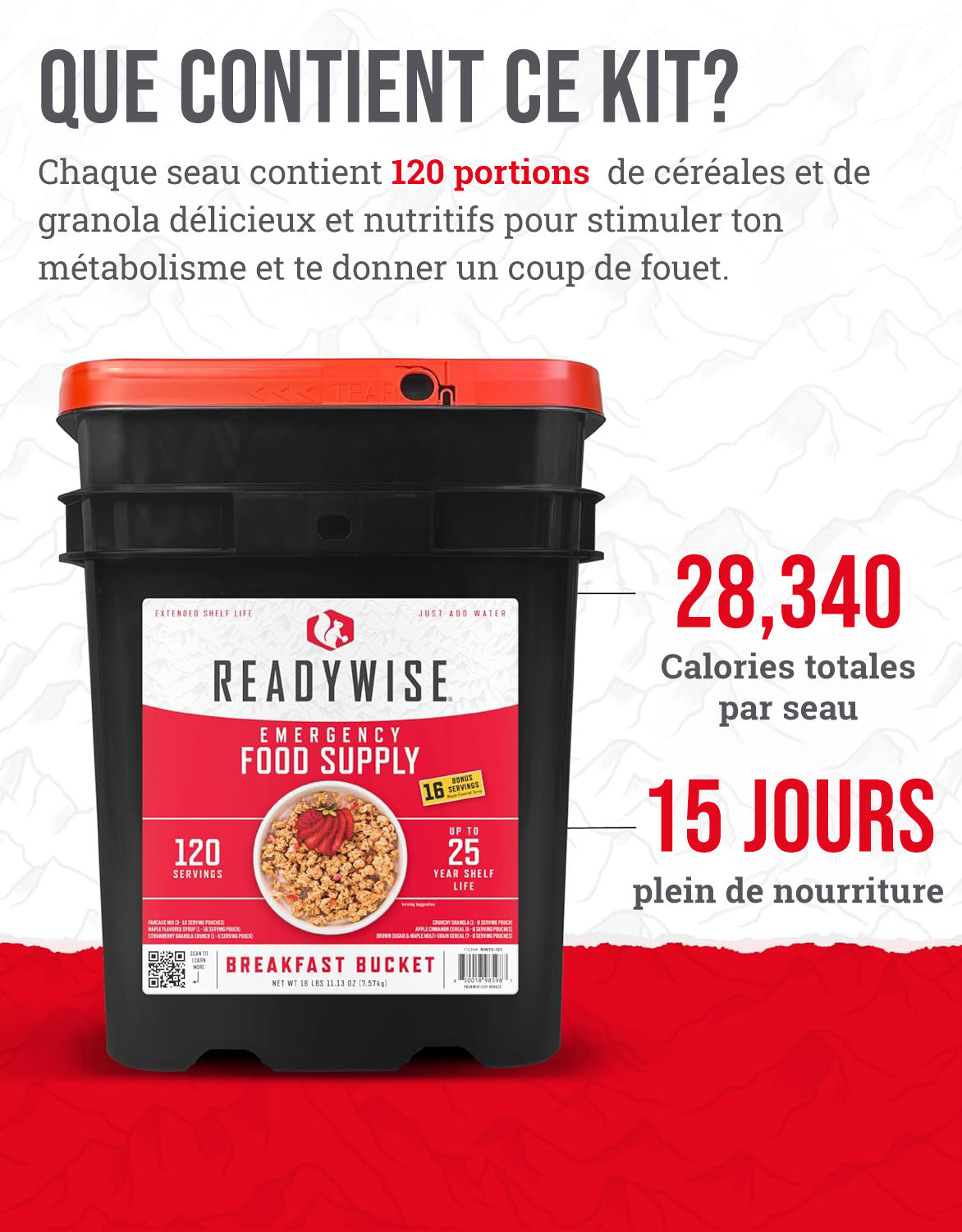 Petit-déjeuner de 120 portions, repas végétariens lyophilisés, jusqu'à 25 ans