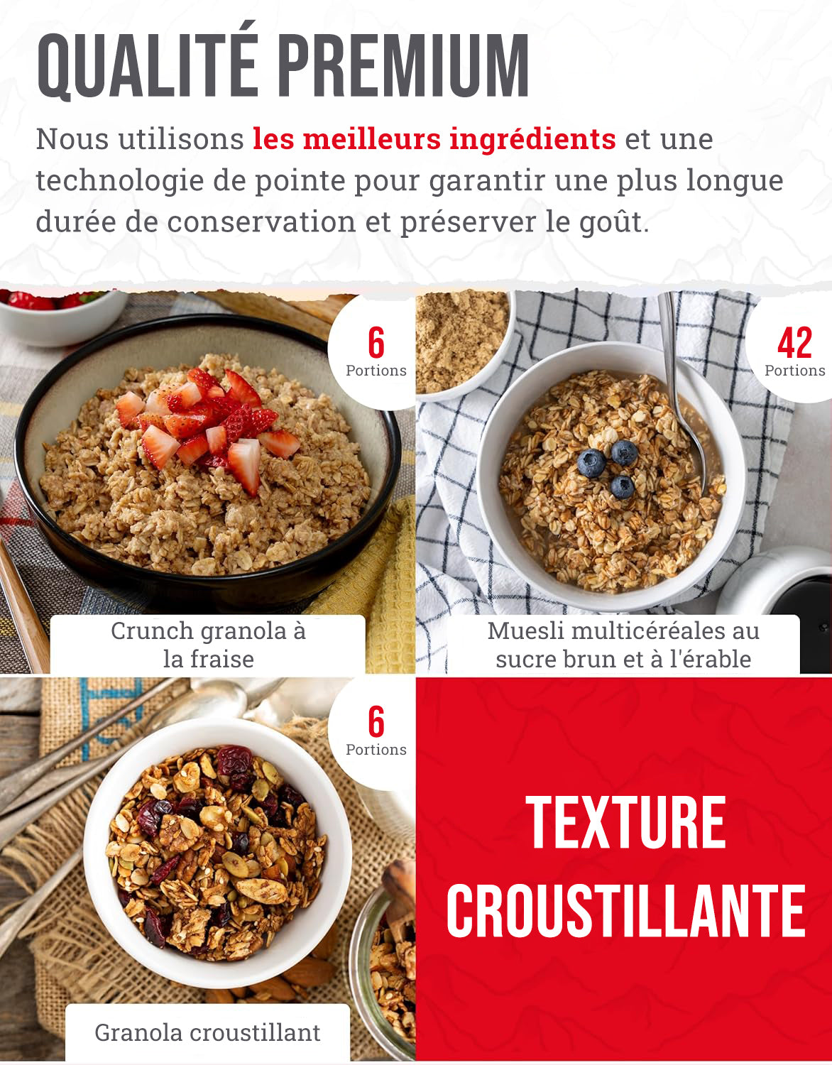 Petit-déjeuner de 120 portions, repas végétariens lyophilisés, jusqu'à 25 ans