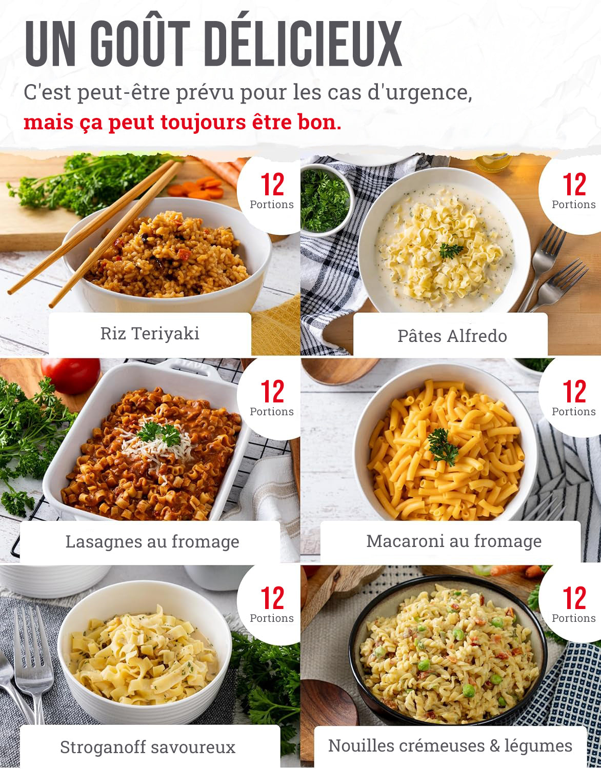 Entrée de 120 portions, repas végétariens lyophilisés, jusqu'à 25 ans