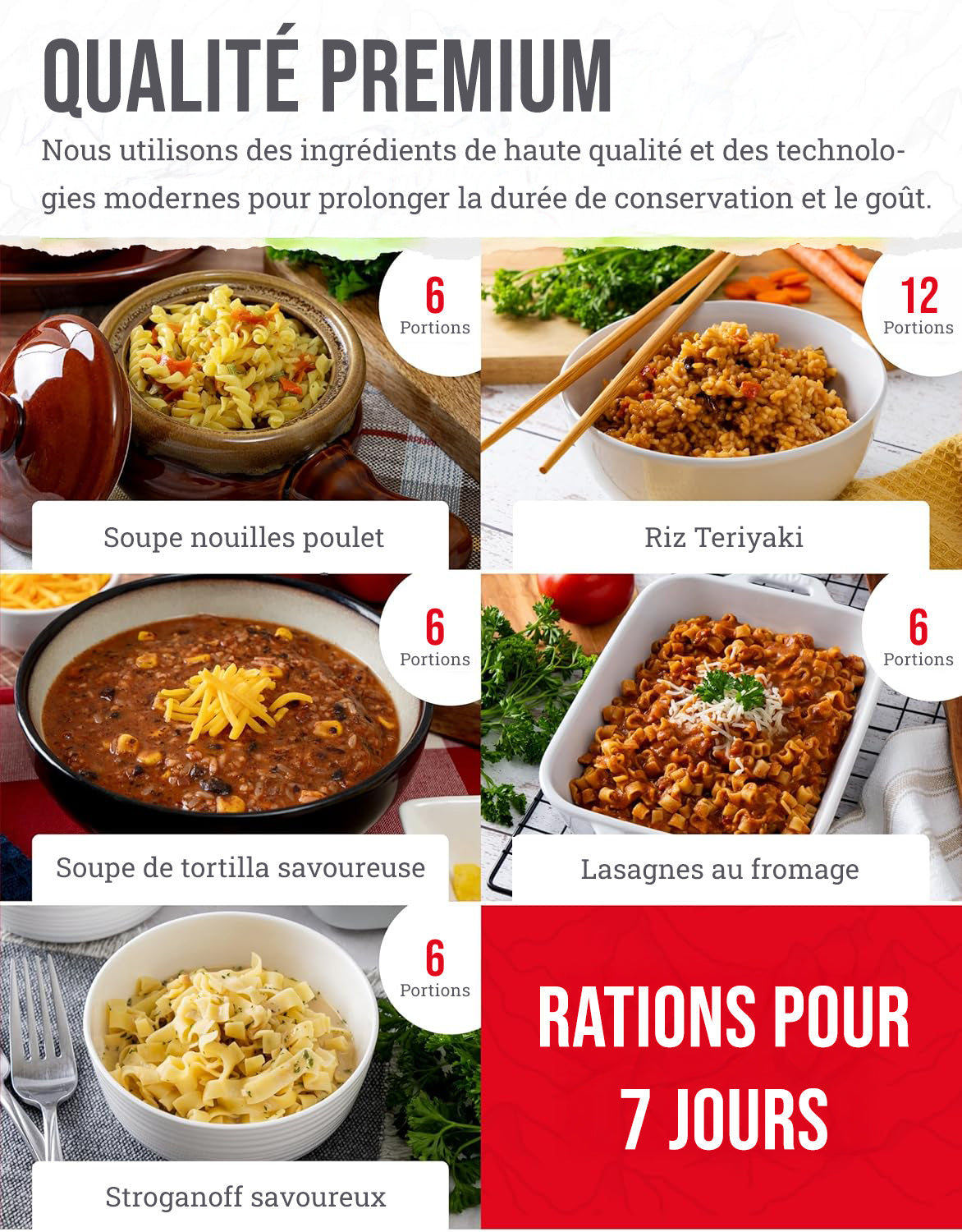 Entrée de 60 portions, repas végétariens lyophilisés, jusqu'à 25 ans