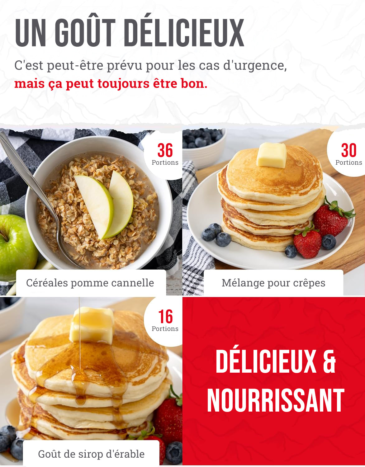 Petit-déjeuner de 120 portions, repas végétariens lyophilisés, jusqu'à 25 ans