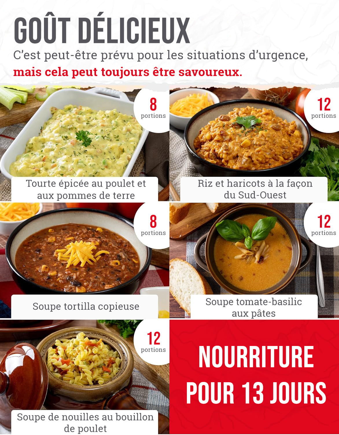 ReadyWise – Seau 120 portions déjeuner & dîner, 13 recettes lyophilisées, jusqu'à 25 ans de conservation, pour 2 personnes