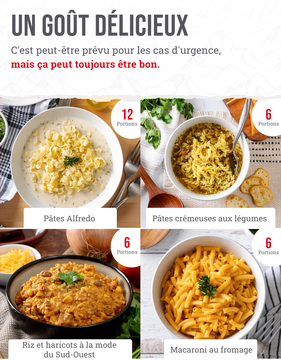 Entrée de 60 portions, repas végétariens lyophilisés, jusqu'à 25 ans