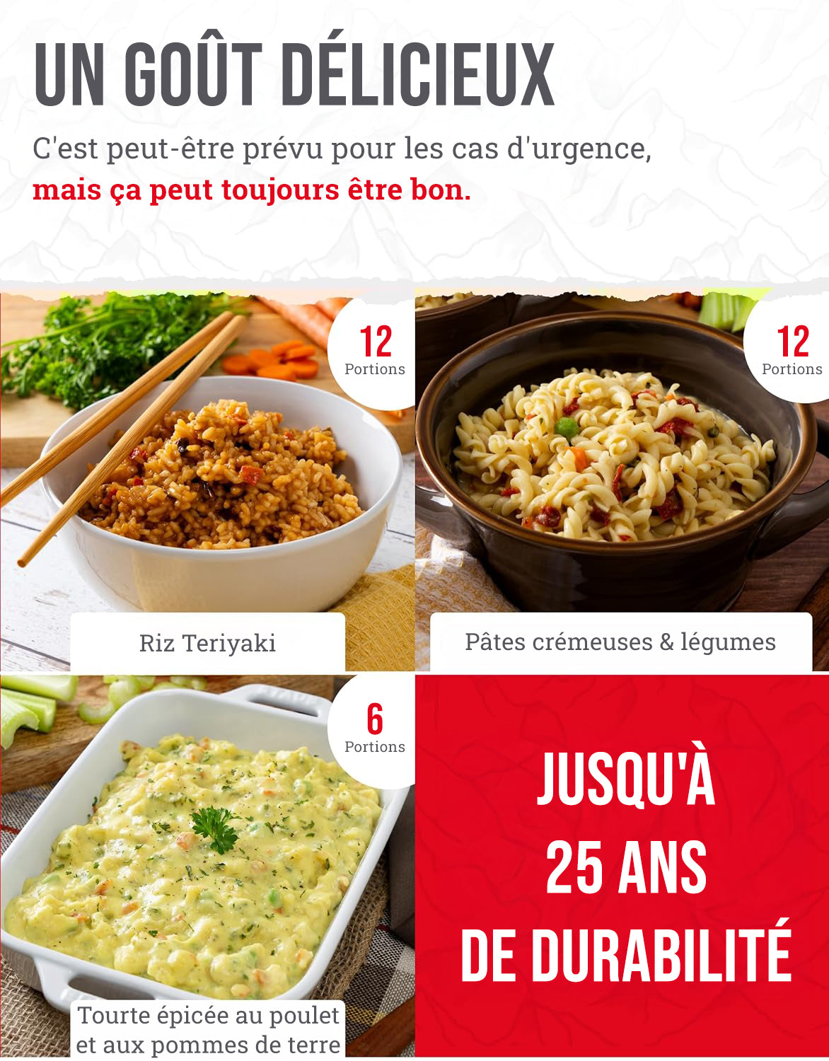 60 portions de petit-déjeuner et d'entrée lyophilisés, DryBag, jusqu'à 25 ans