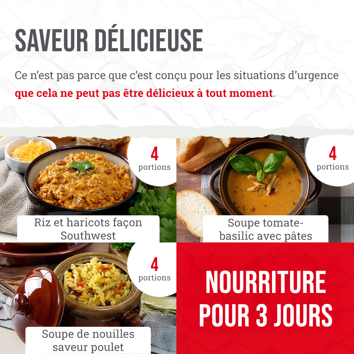 28 portions de petit-déjeuner et d'entrée lyophilisés, DryBag, jusqu'à 25 ans